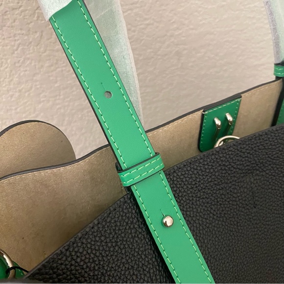 Cute Black Green Elephant Colorblock Basket Tote w/ Crossbody Strap Contrast S14 - Picture 12 of 16